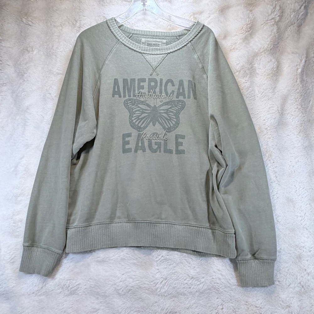 American Eagle Butterfly Anything‎ Is Possible Graphic Sweatshirt Sage Green L